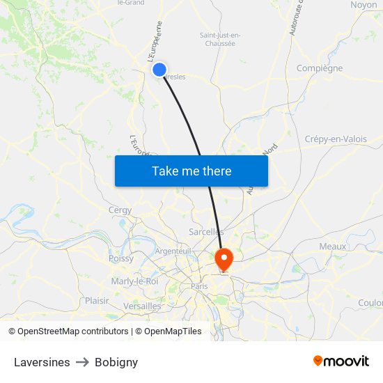 Laversines to Bobigny map