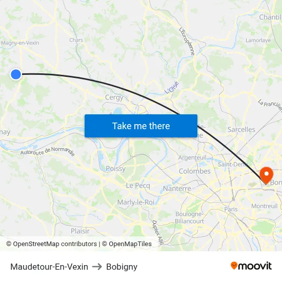 Maudetour-En-Vexin to Bobigny map