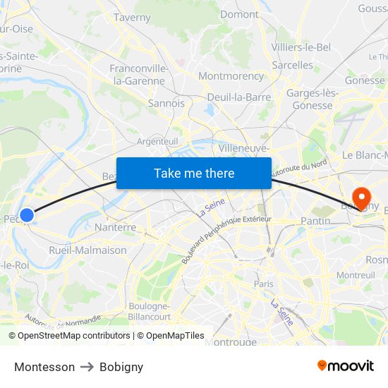Montesson to Bobigny map