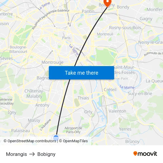 Morangis to Bobigny map
