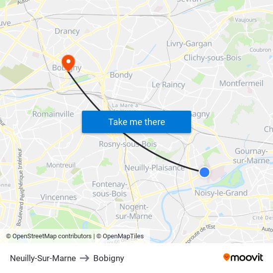 Neuilly-Sur-Marne to Bobigny map