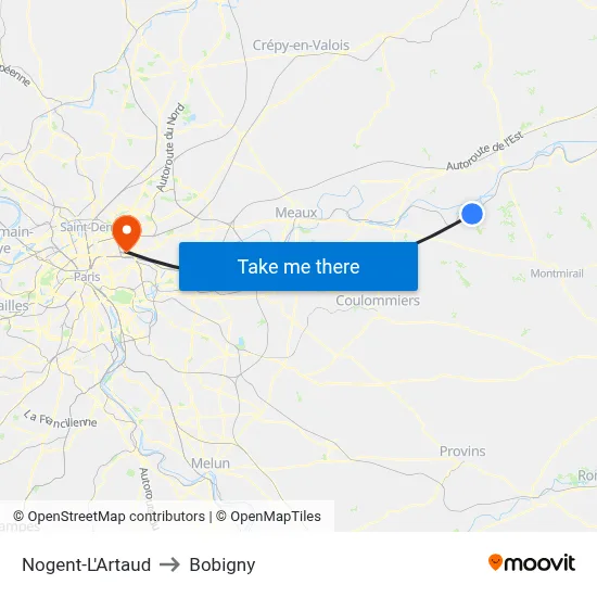Nogent-L'Artaud to Bobigny map