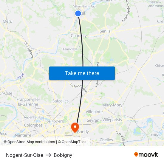 Nogent-Sur-Oise to Bobigny map