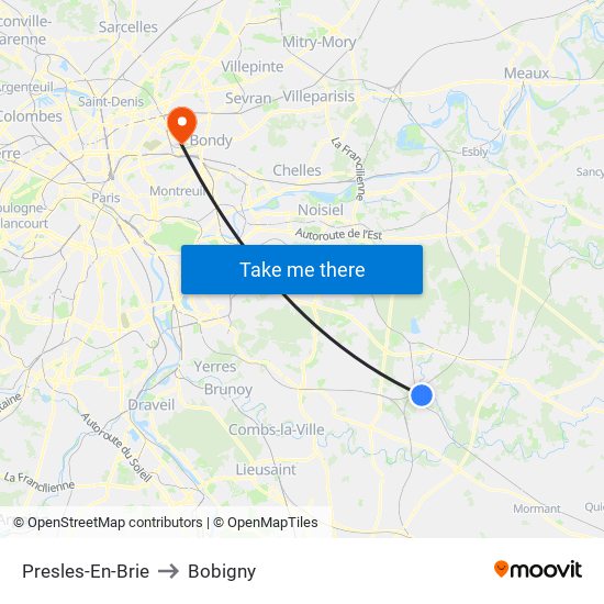 Presles-En-Brie to Bobigny map