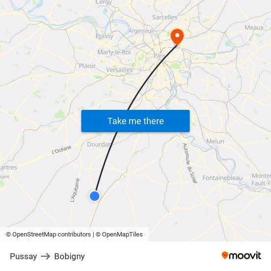 Pussay to Bobigny map