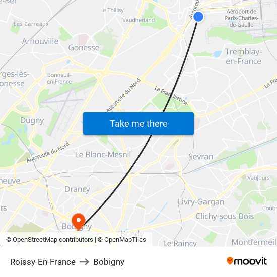 Roissy-En-France to Bobigny map