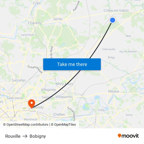 Rouville to Bobigny map