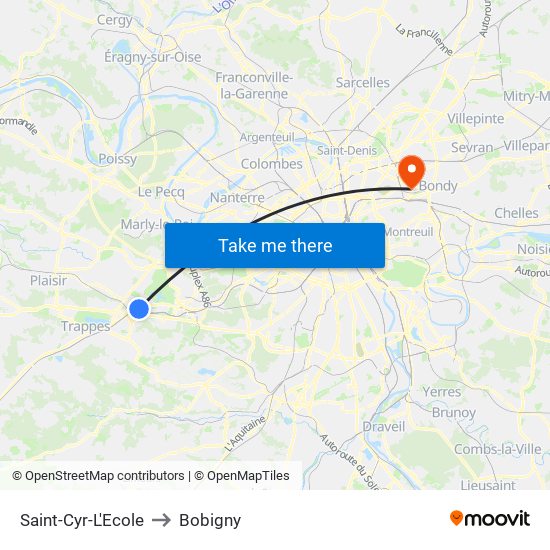 Saint-Cyr-L'Ecole to Bobigny map