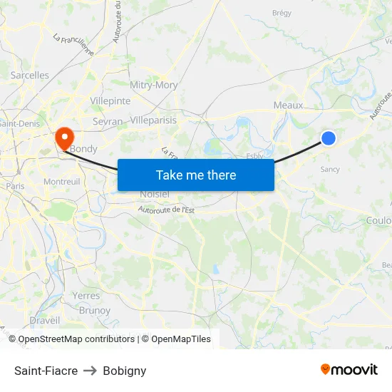 Saint-Fiacre to Bobigny map