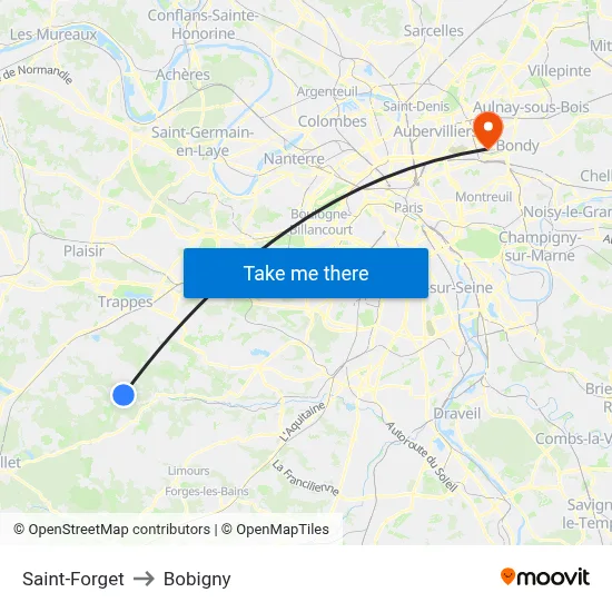 Saint-Forget to Bobigny map