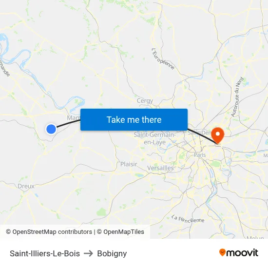 Saint-Illiers-Le-Bois to Bobigny map