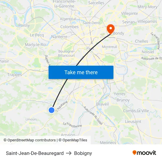 Saint-Jean-De-Beauregard to Bobigny map