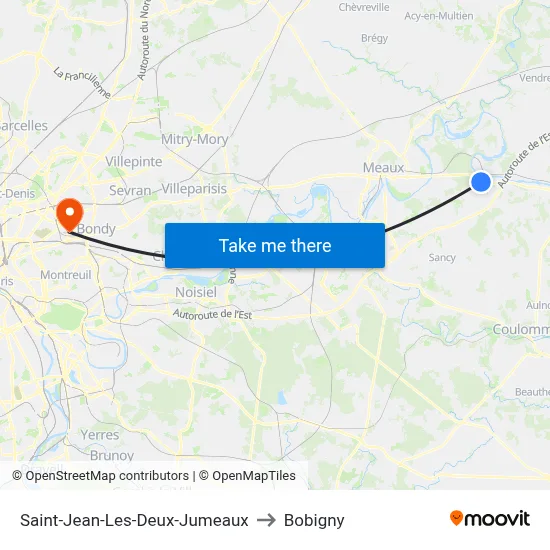Saint-Jean-Les-Deux-Jumeaux to Bobigny map