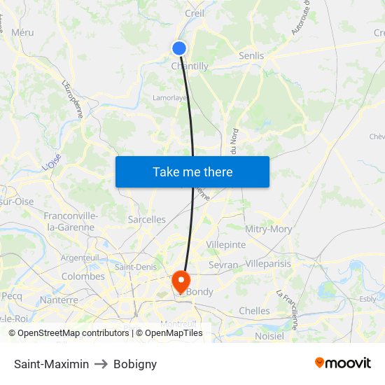 Saint-Maximin to Bobigny map
