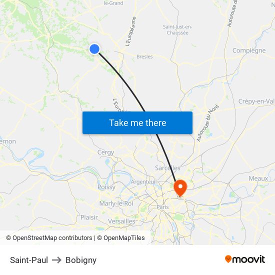 Saint-Paul to Bobigny map
