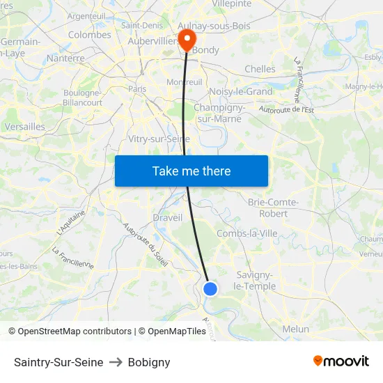 Saintry-Sur-Seine to Bobigny map