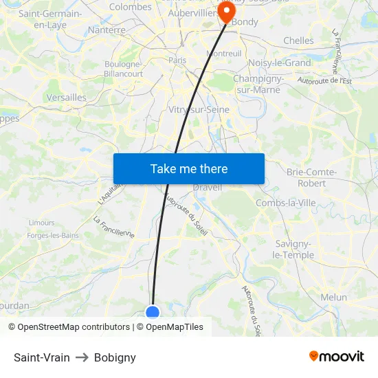 Saint-Vrain to Bobigny map