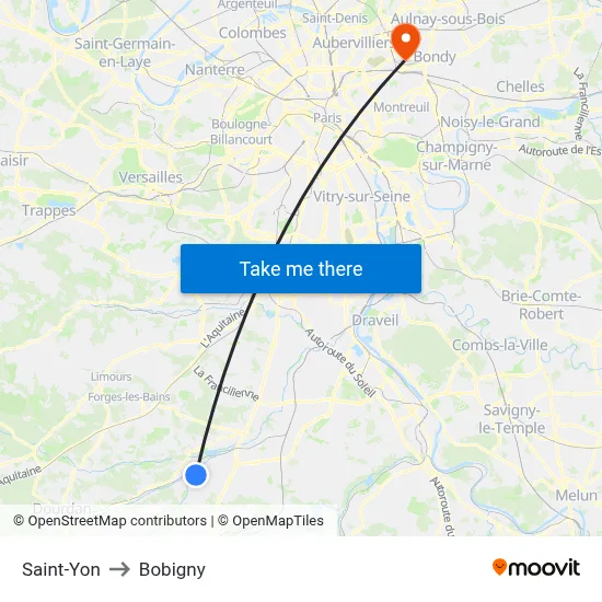 Saint-Yon to Bobigny map