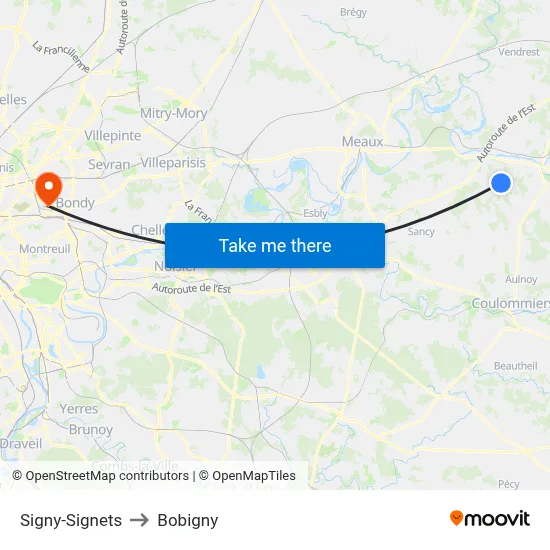 Signy-Signets to Bobigny map