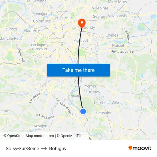 Soisy-Sur-Seine to Bobigny map