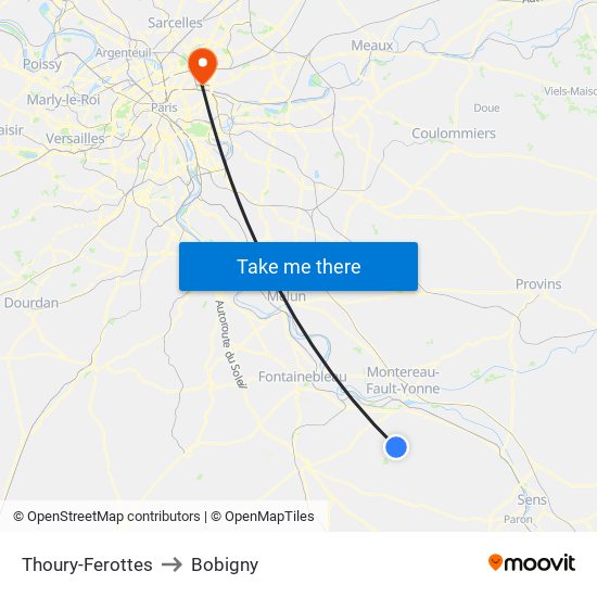 Thoury-Ferottes to Bobigny map