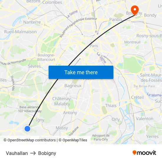 Vauhallan to Bobigny map