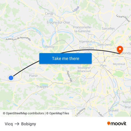 Vicq to Bobigny map