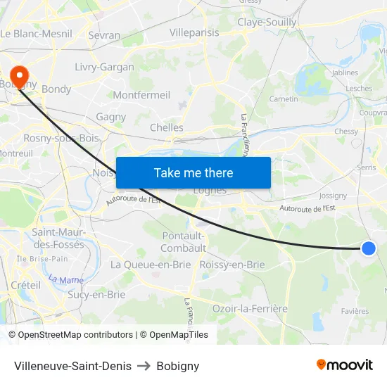 Villeneuve-Saint-Denis to Bobigny map