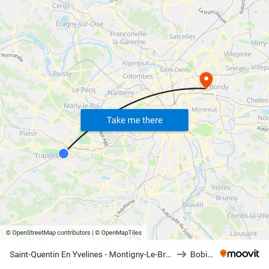 Saint-Quentin En Yvelines - Montigny-Le-Bretonneux to Bobigny map