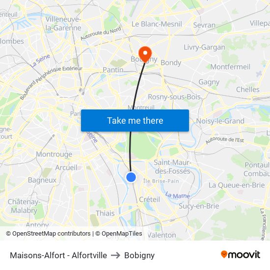 Maisons-Alfort - Alfortville to Bobigny map