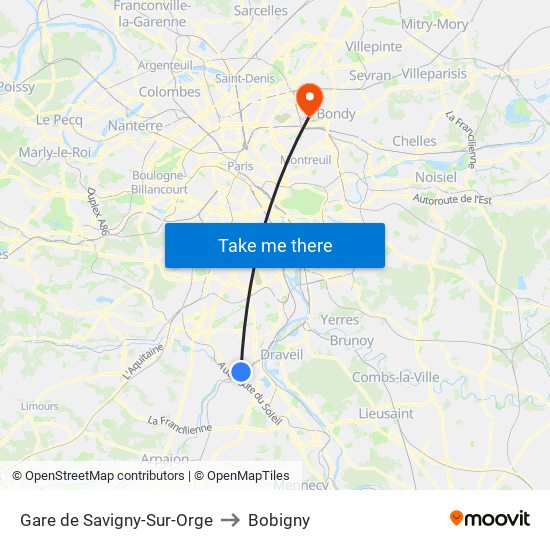 Gare de Savigny-Sur-Orge to Bobigny map