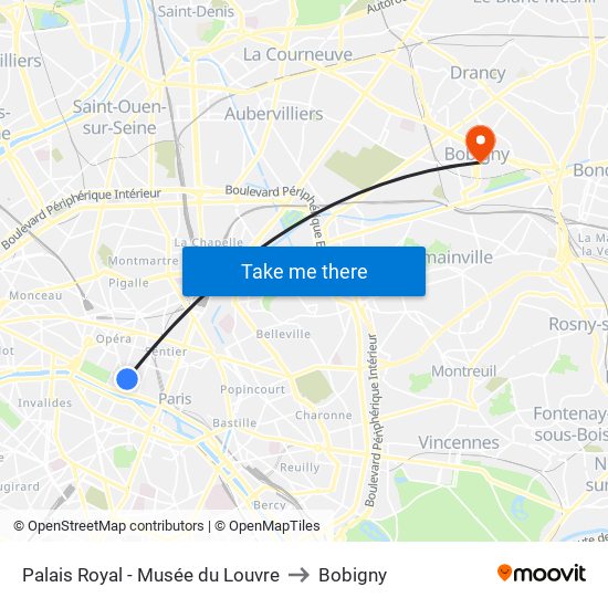 Palais Royal - Musée du Louvre to Bobigny map