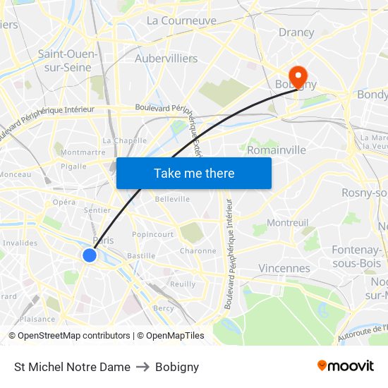 St Michel Notre Dame to Bobigny map