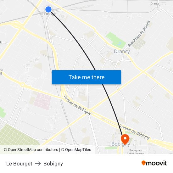 Le Bourget to Bobigny map