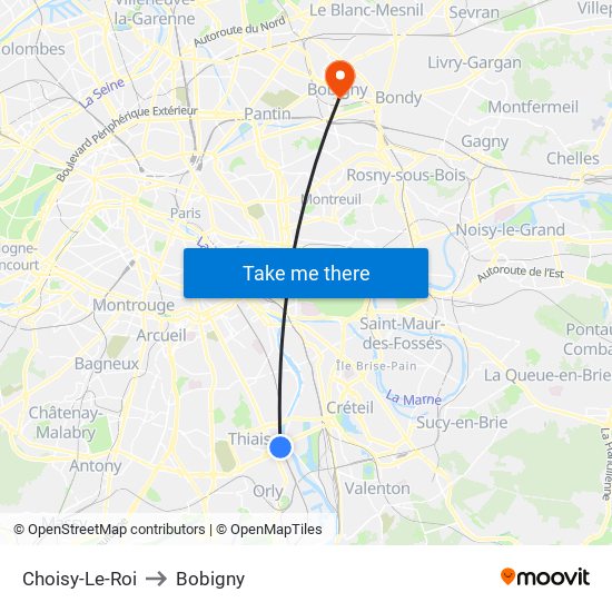 Choisy-Le-Roi to Bobigny map