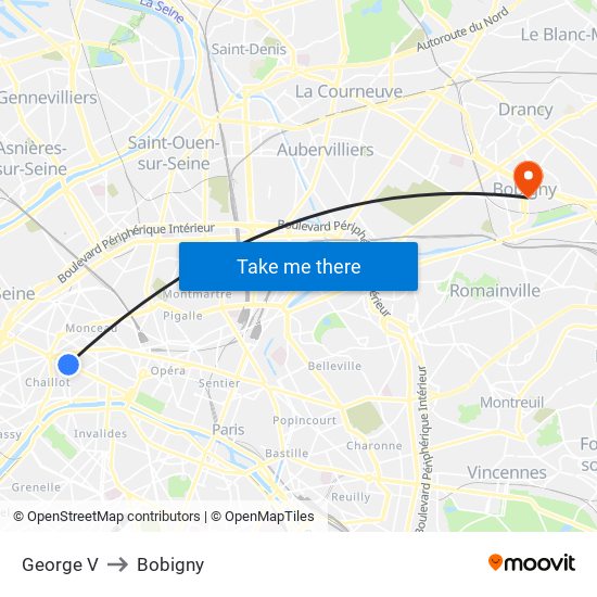 George V to Bobigny map