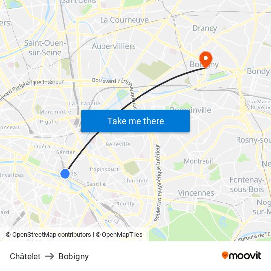 Châtelet to Bobigny map