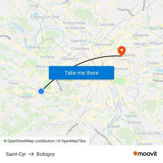 Saint-Cyr to Bobigny map