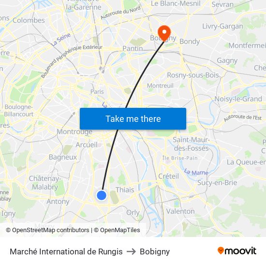Marché International de Rungis to Bobigny map