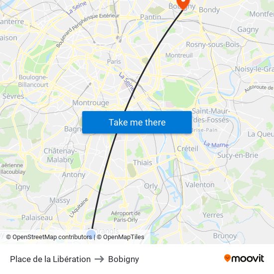 Place de la Libération to Bobigny map