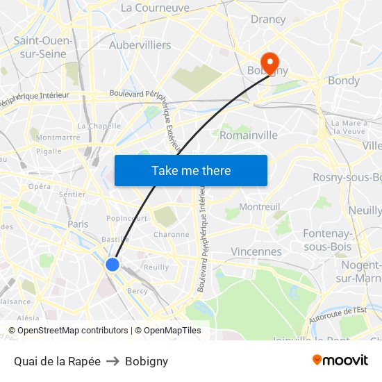 Quai de la Rapée to Bobigny map