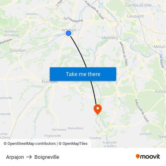 Arpajon to Boigneville map