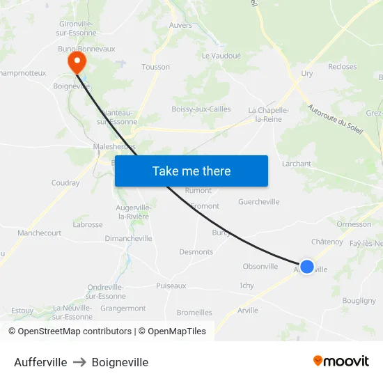 Aufferville to Boigneville map