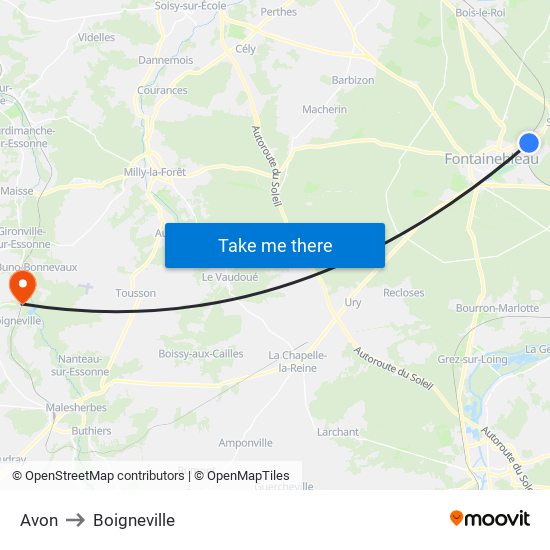 Avon to Boigneville map