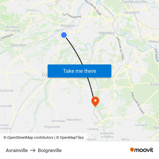 Avrainville to Boigneville map