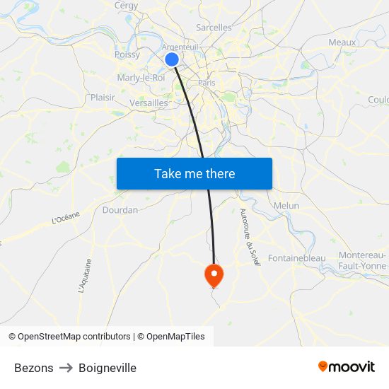 Bezons to Boigneville map