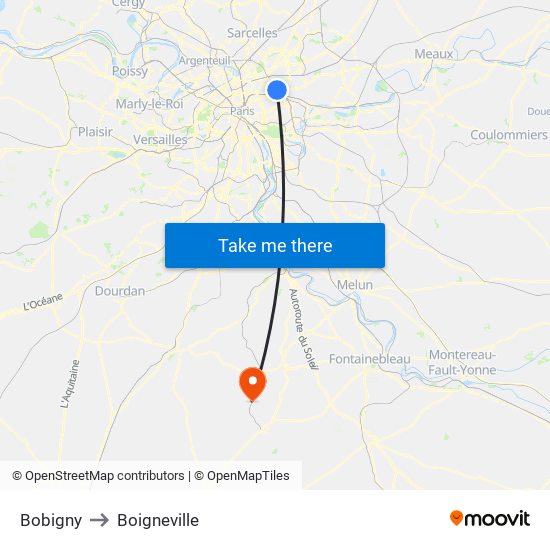 Bobigny to Boigneville map