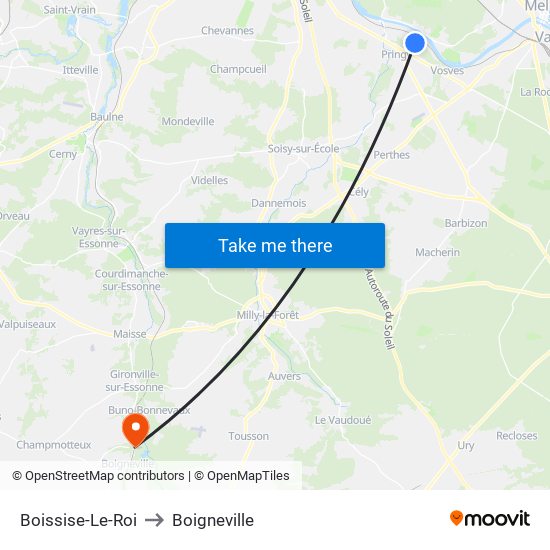 Boissise-Le-Roi to Boigneville map