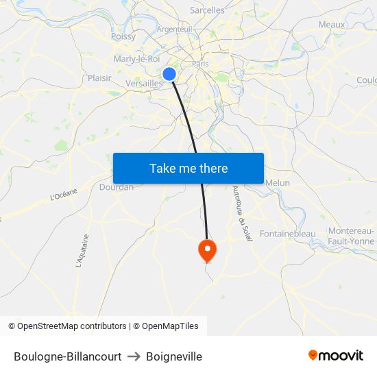 Boulogne-Billancourt to Boigneville map