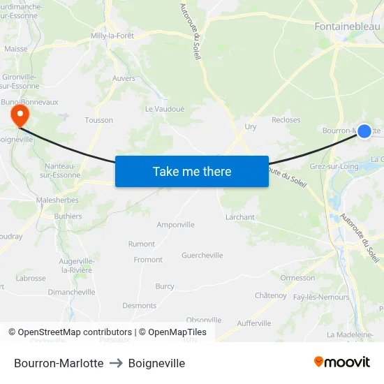 Bourron-Marlotte to Boigneville map